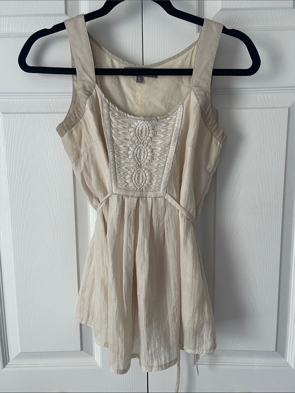 Vintage Silk Waist Tie Sleeveless Embroidered Blouse